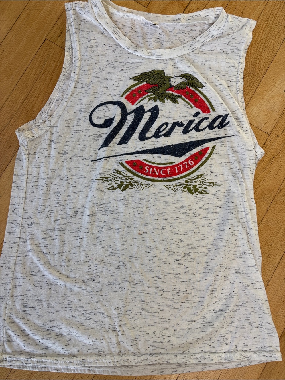 Merica Graphic Tank Top - White with Red & Navy Accent